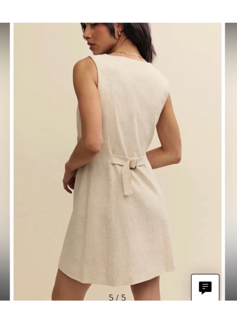 Sleeveless V-Neck Button-Front Mini Dress in Cream - Picture 3 of 11